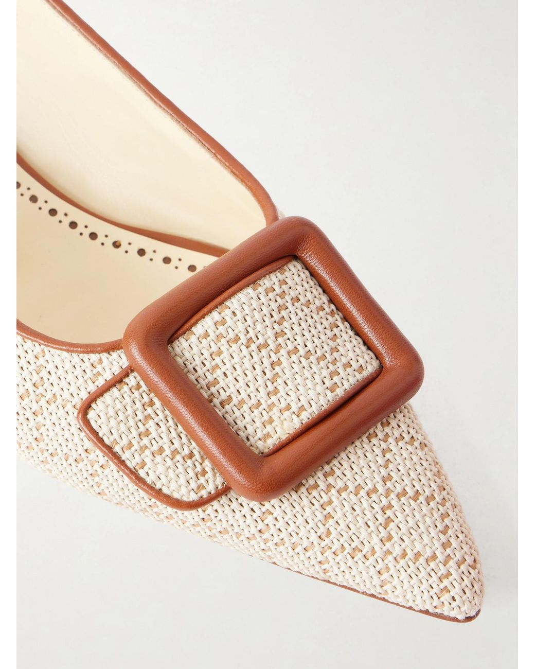 Manolo Blahnik Natural Maylurabi Buckle-Detailed Leather-Trimmed Woven Slingback Pumps