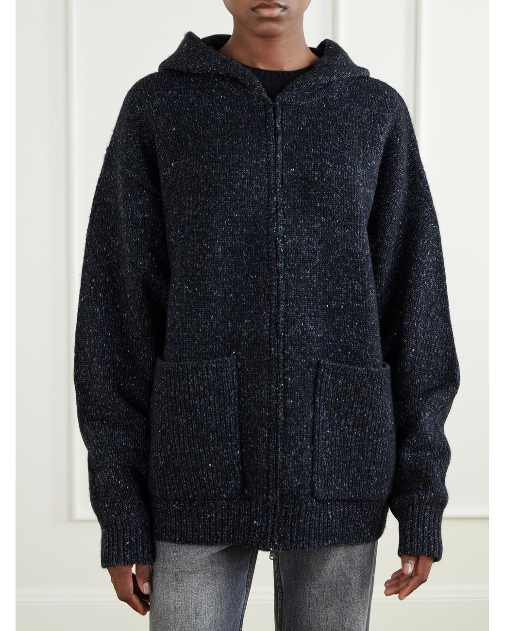 Tibi Blue Hooded Wool-Blend Tweed Jacket