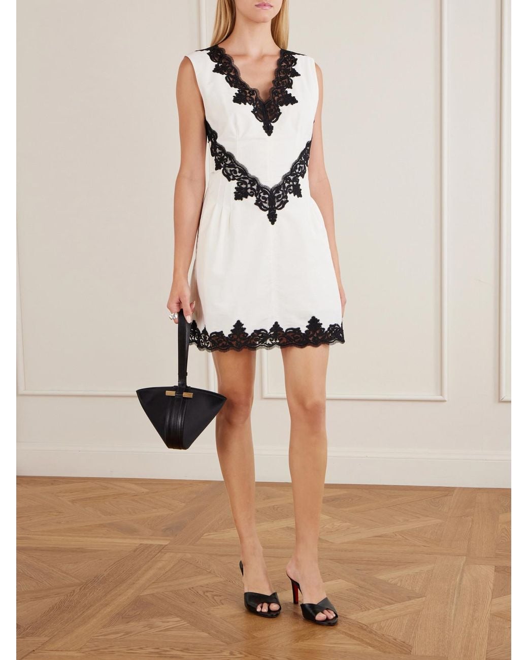 Jonathan Simkhai White Minna Lace-Appliquéd Cotton-Faille Mini Dress