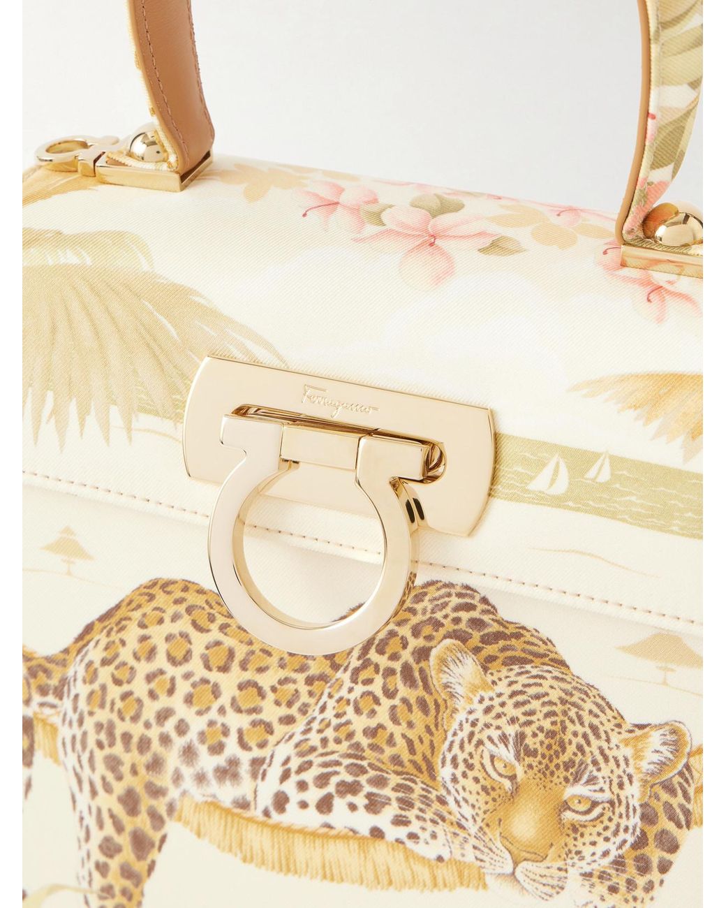 Ferragamo Natural Leather-Trimmed Printed Canvas Shoulder Bag