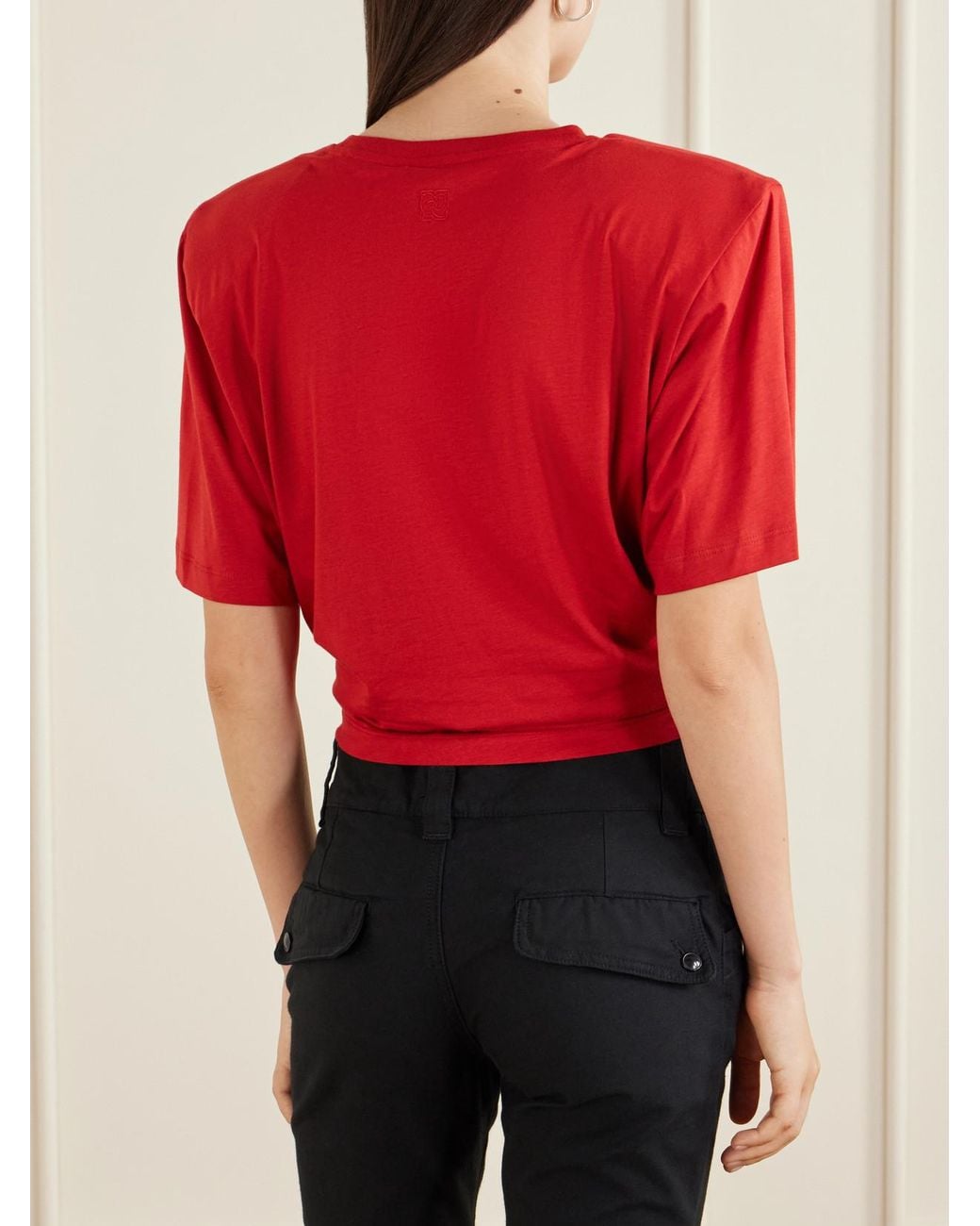 Magda Butrym Red Knotted Cropped Cotton-Blend Jersey T-Shirt