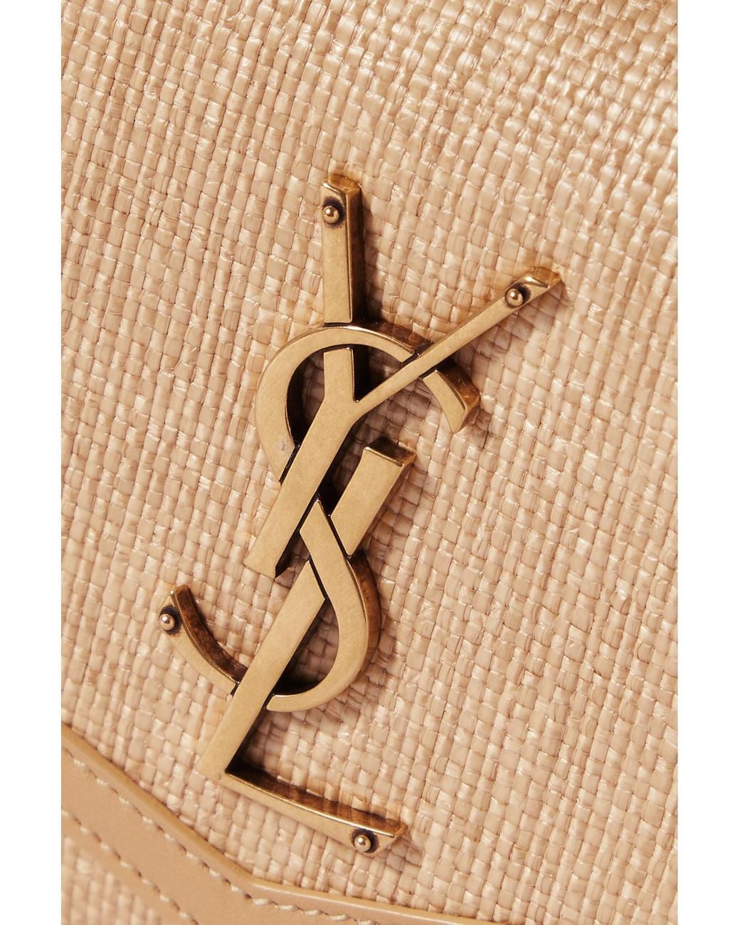 Saint Laurent Natural Uptown Micro Leather-Trimmed Raffia Shoulder Bag