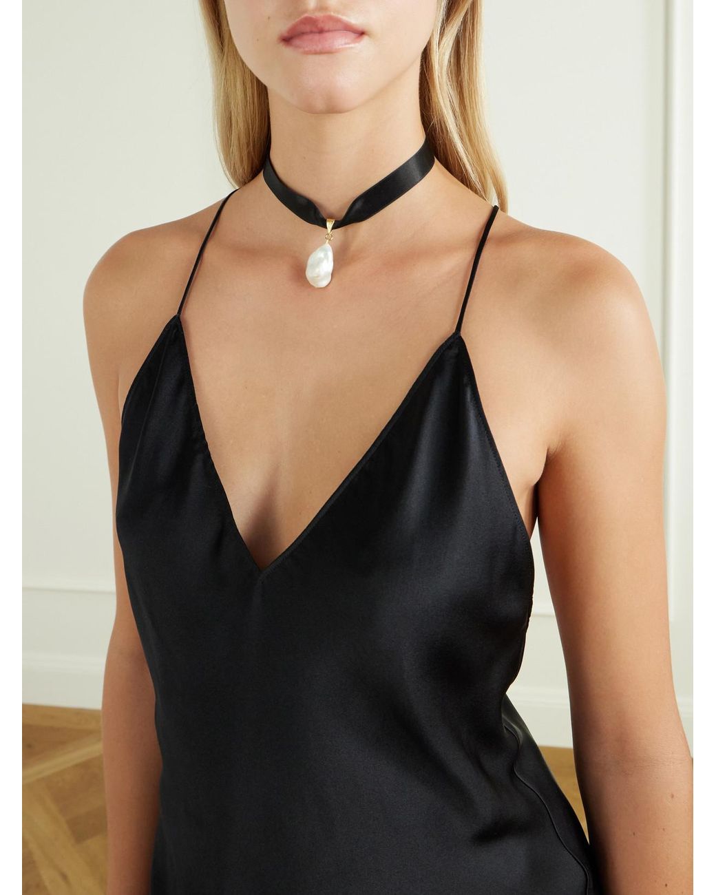 Jennifer Behr Blue Martina Silk-Satin Pearl Choker