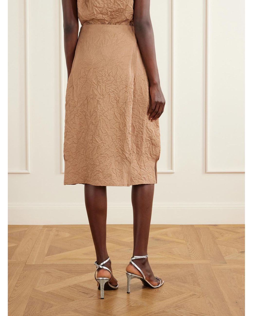 Tory Burch Natural Crinkled-Satin Skirt