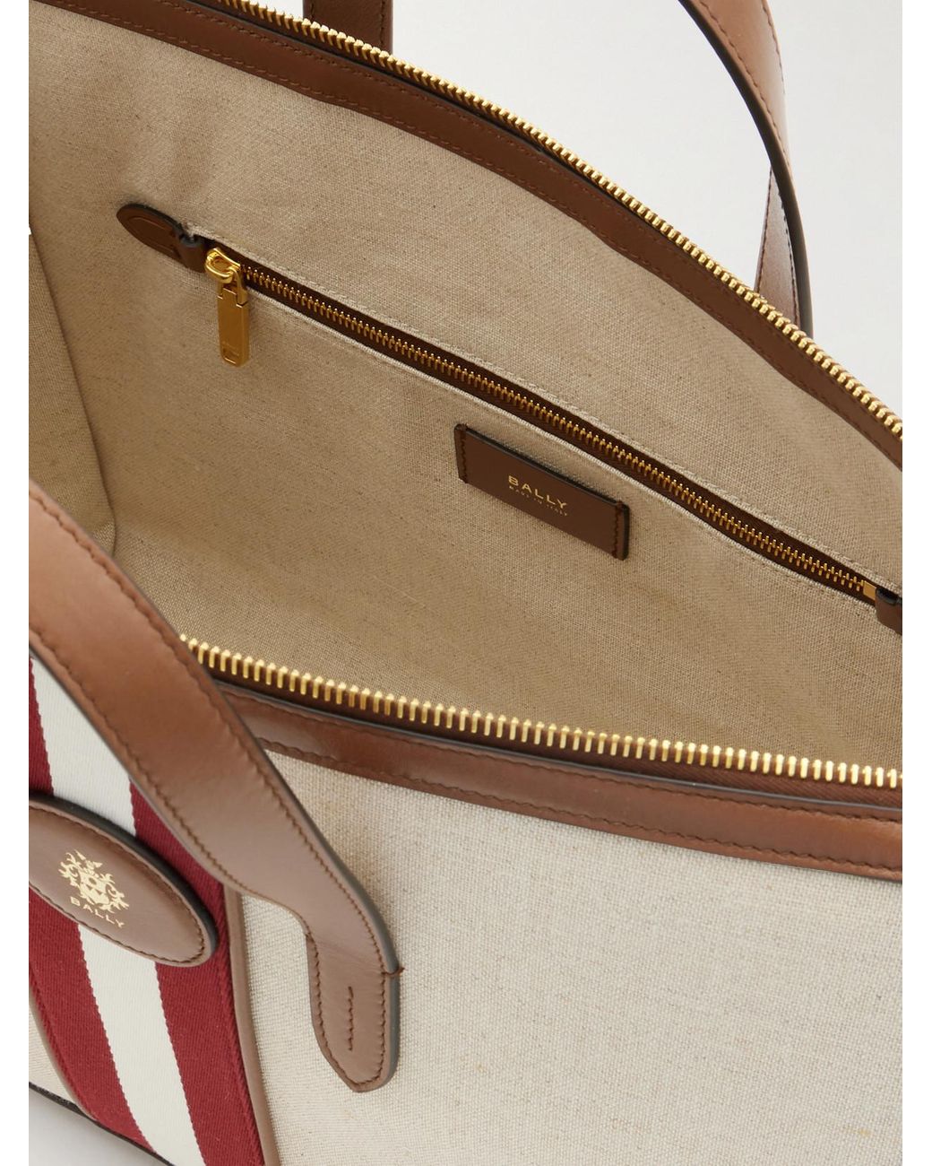 トートバッグ Bally Beckett N S Tote Bag In Canvas Bally Beckett East West Embellished Striped Leather-Trimmed