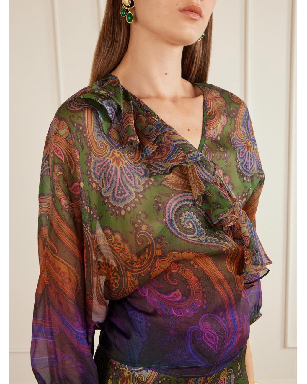 Etro Brown Paisley-Printed Silk Blouse