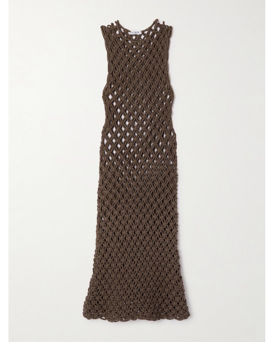 Alaïa Brown Macramé Cotton-Blend Midi Dress