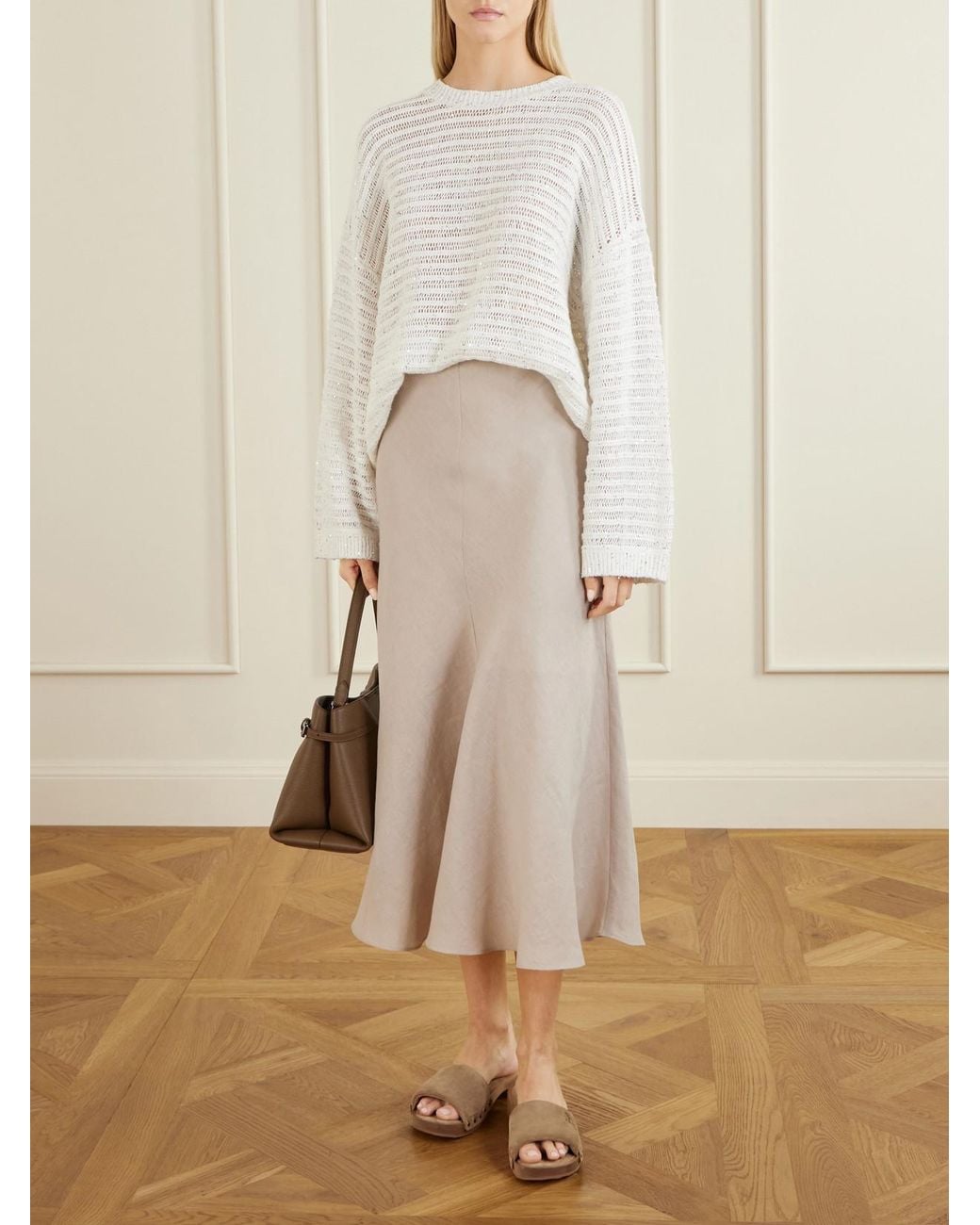 Brunello Cucinelli White Linen Midi Skirt