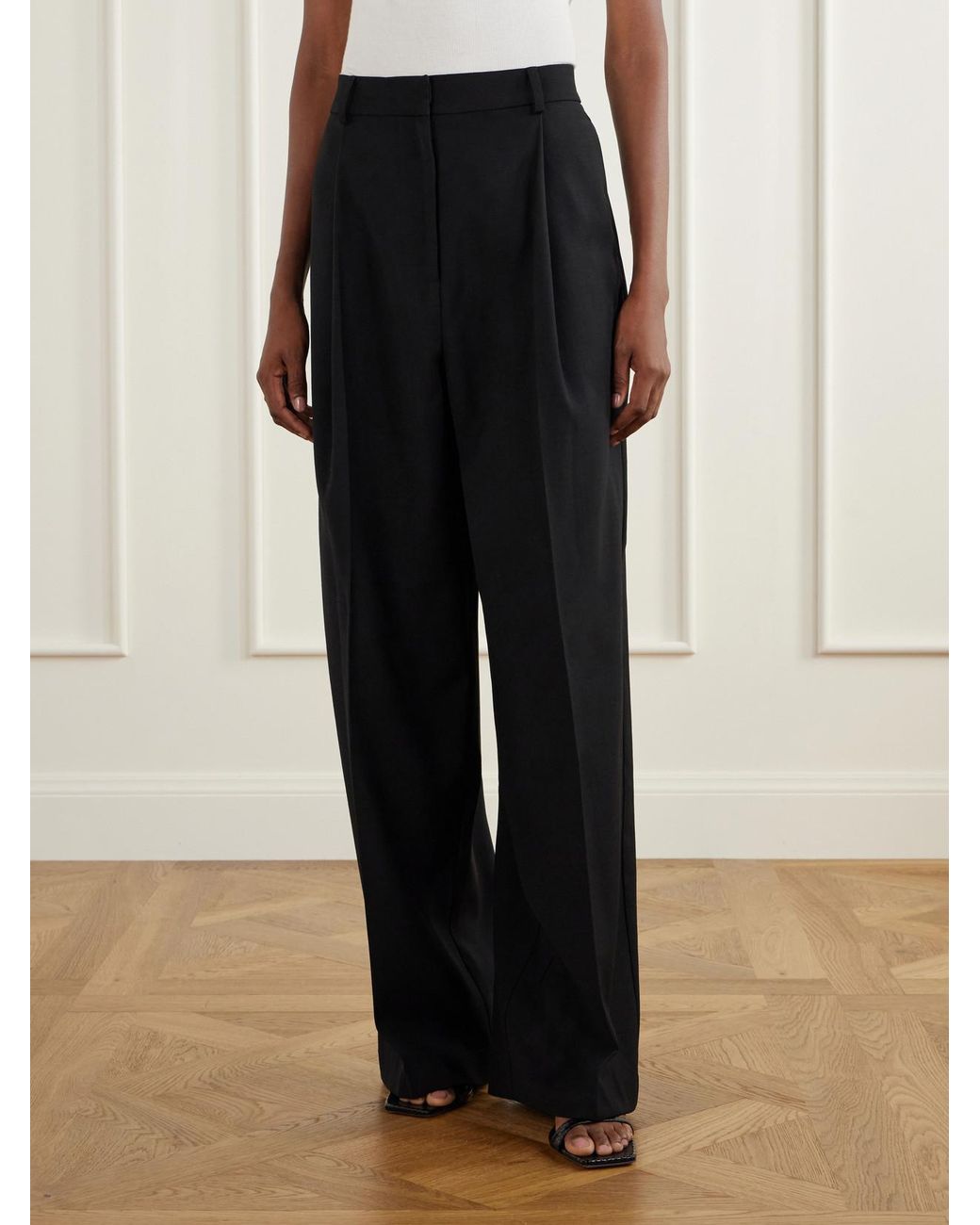 LIBEROWE Black Mika Pleated Wool Straight-Leg Pants