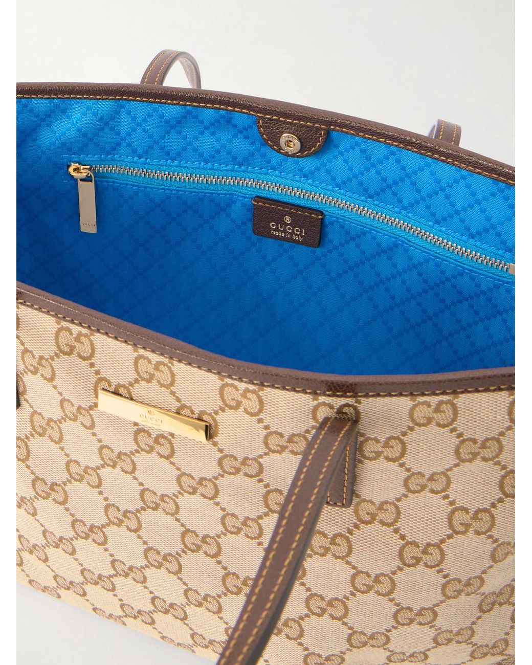 Gucci Natural Leather-Trimmed Coated Canvas-Jacquard Tote