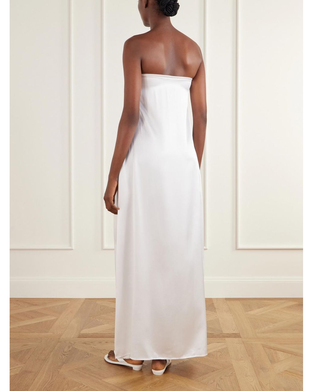 The Park White Edith Strapless Silk-Satin Maxi Dress