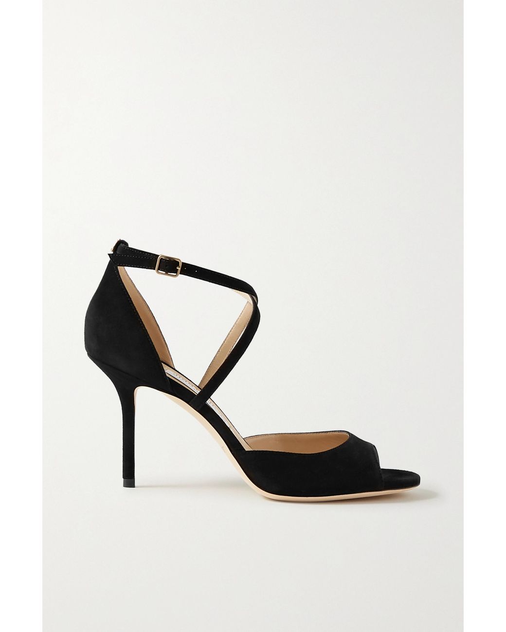 Jimmy Choo Emily 85 Suede Sandals In Black 