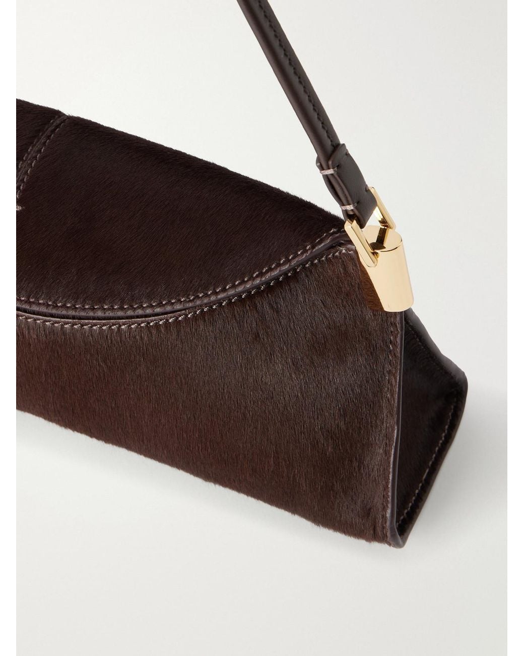 Balmain White Leather-Trimmed Pony-Hair Shoulder Bag