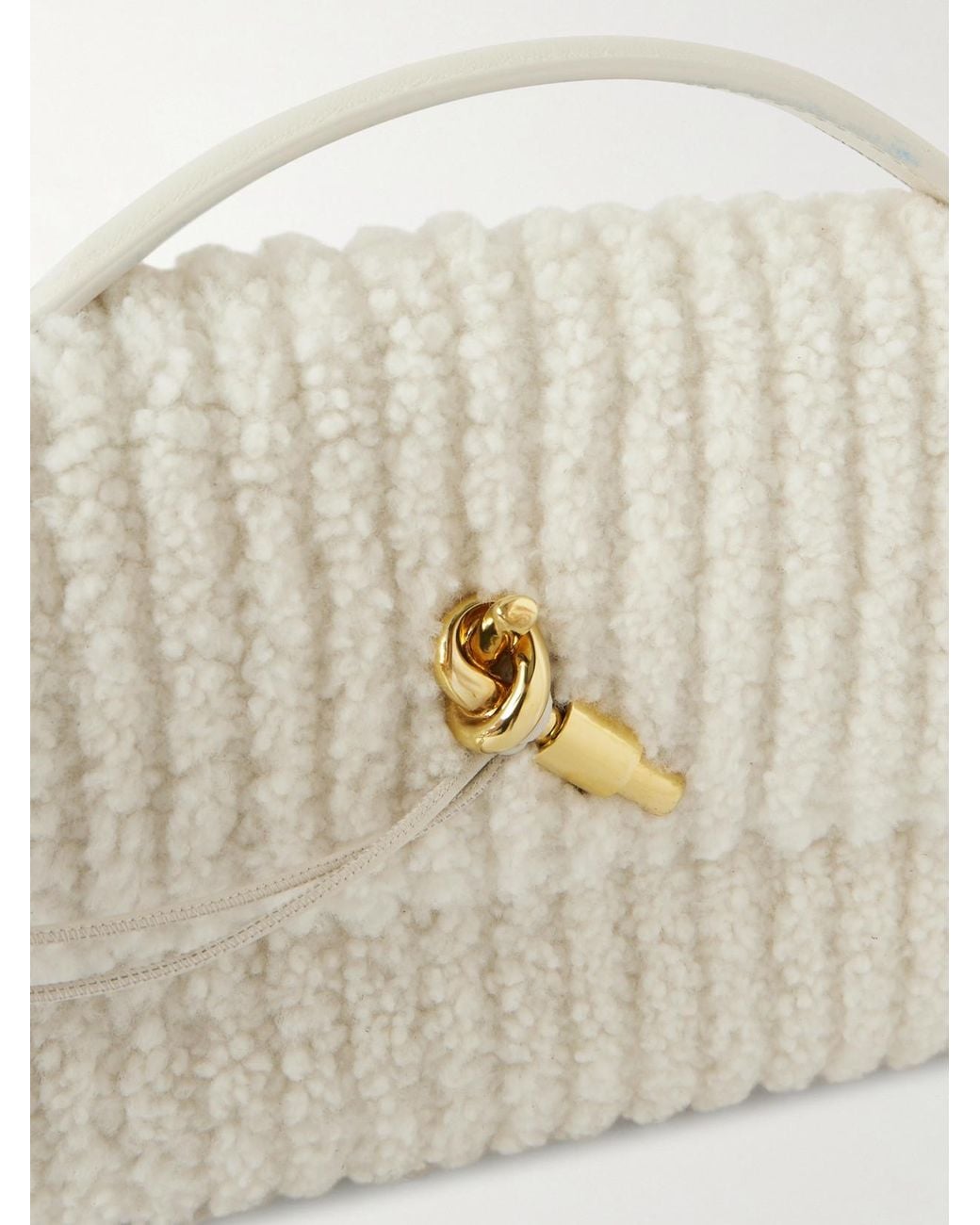 Bottega Veneta Natural Andiamo Long Leather-Trimmed Ribbed Bouclé Clutch