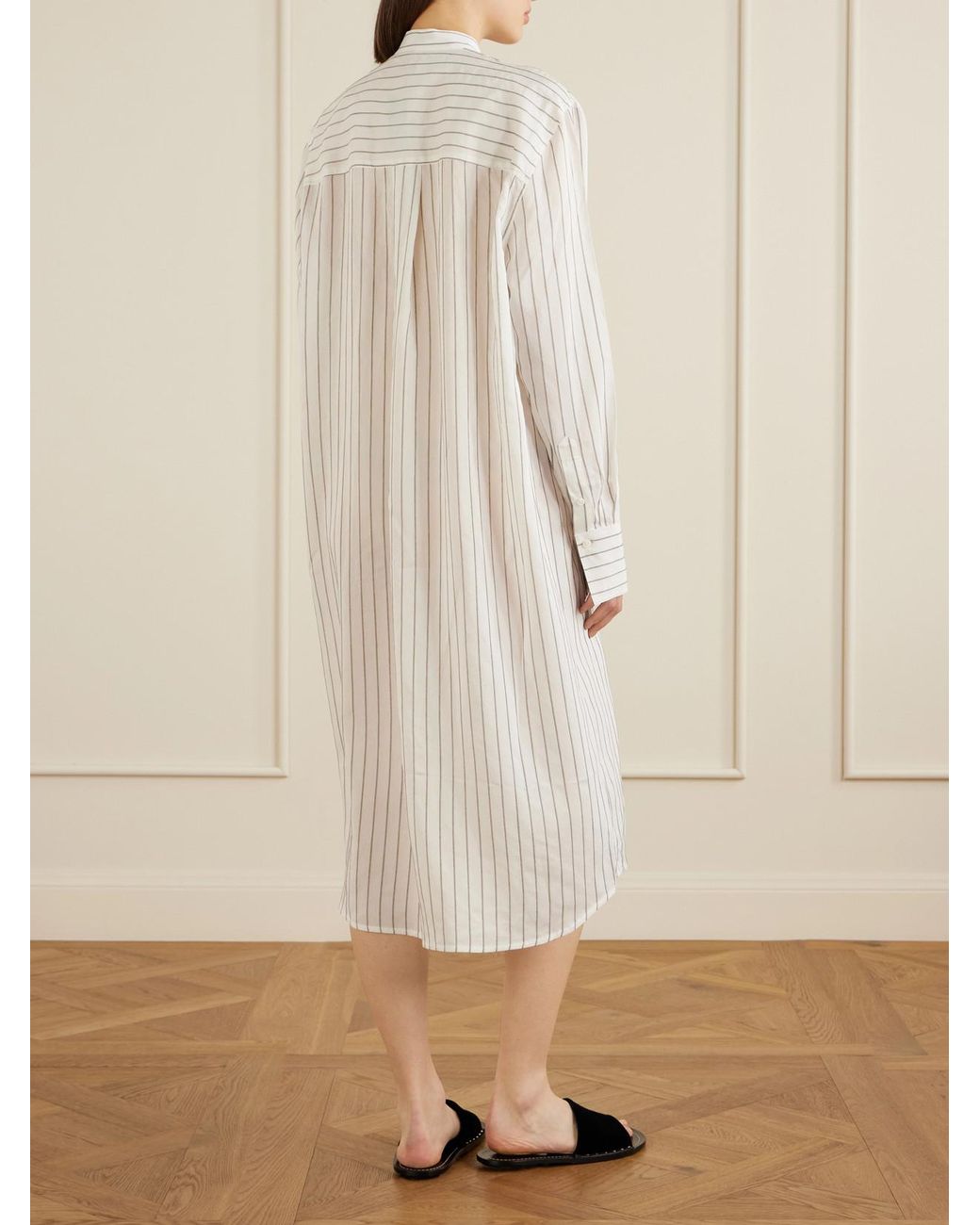 Totême White Striped Voile Midi Dress