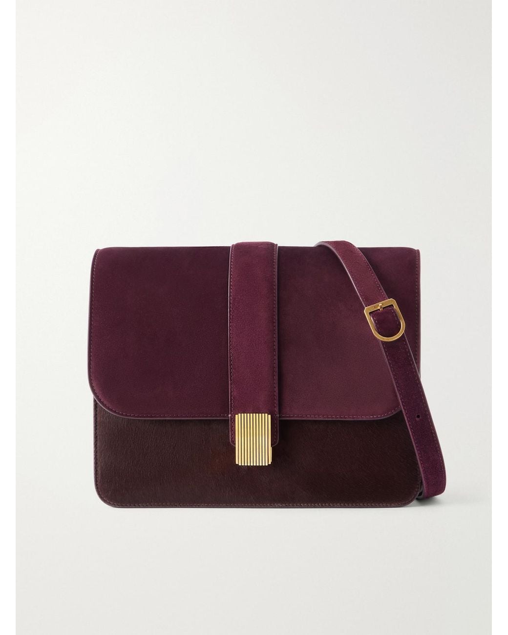 Khaite Purple Blake Calf Hair-Trimmed Suede Shoulder Bag