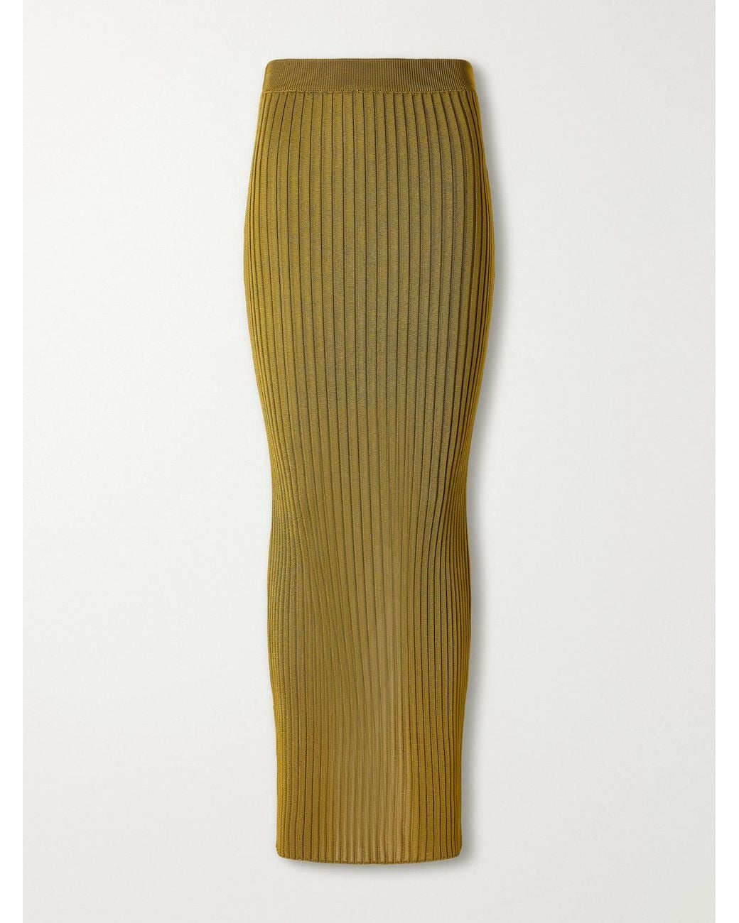 Balmain Green Ribbed Stretch Maxi Skirt