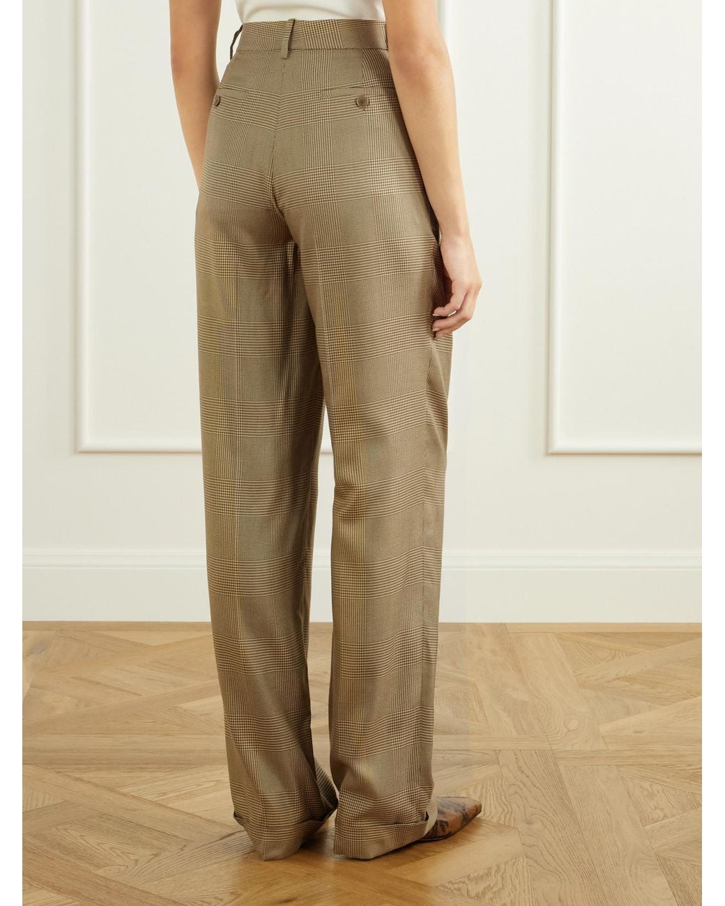 Ralph Lauren Natural Timothy Pleated Prince Of Wales Checked Silk Straight-Leg Pants