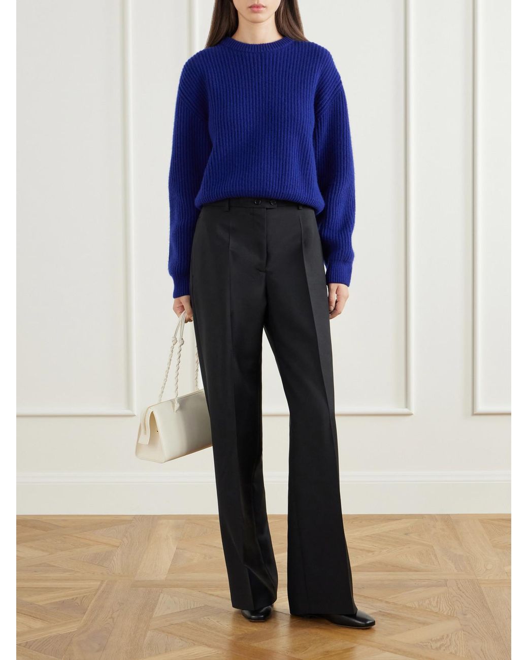 Jil Sander Blue Wool And Mohair-Blend Canvas Wide-Leg Pants