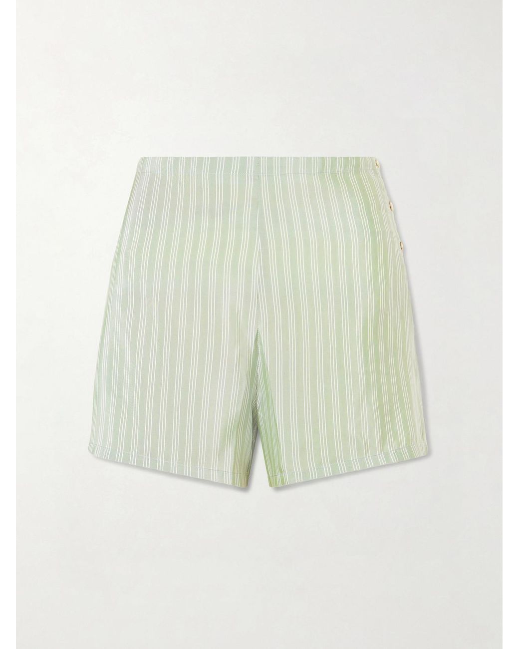 Bode Green Sylvan Striped Silk-Satin Shorts