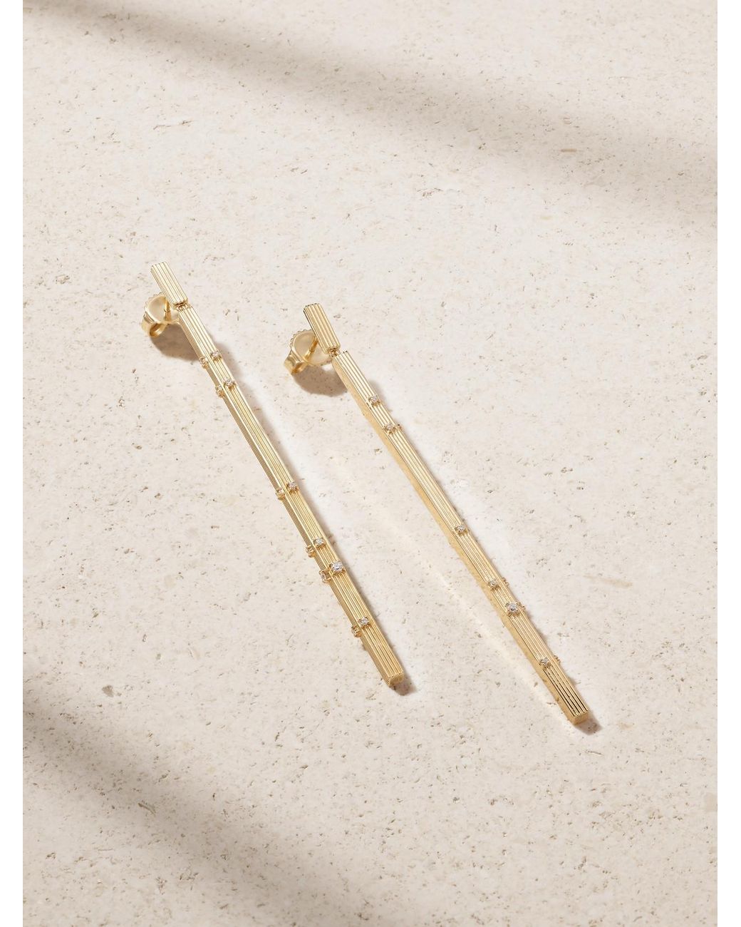 Sydney Evan Natural Fluted Bar 14-Karat Diamond Earrings