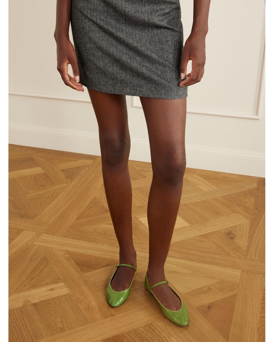 Herbert Levine Green Rule The Day Snake-Effect Leather Ballet Flats