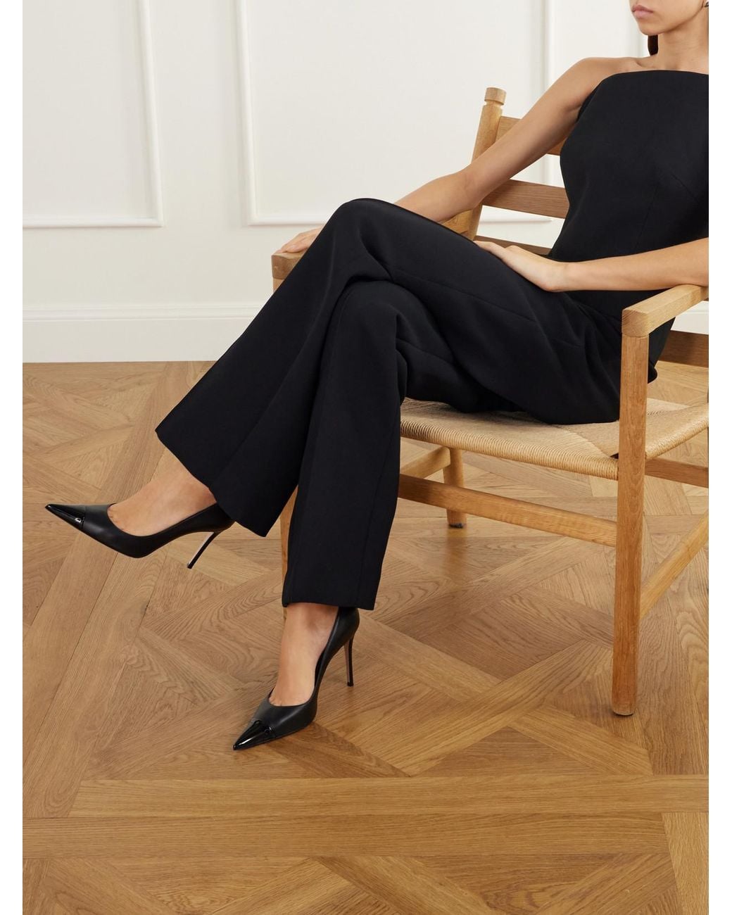 Gianvito Rossi Black 95 Patent-Trimmed Leather Pumps