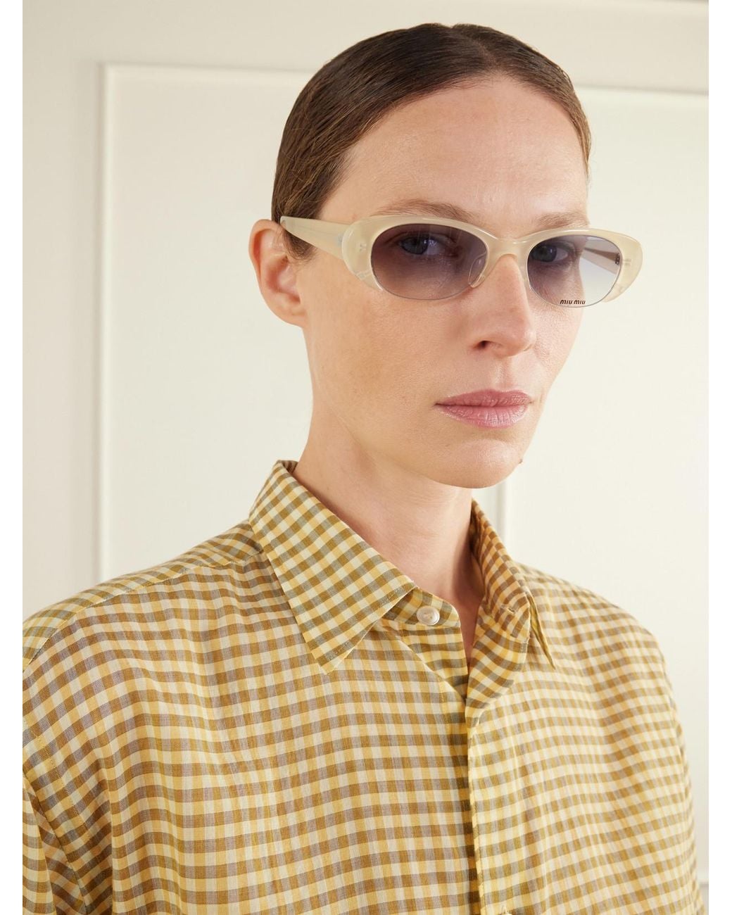 Miu Miu White Round-Frame Acetate Sunglasses