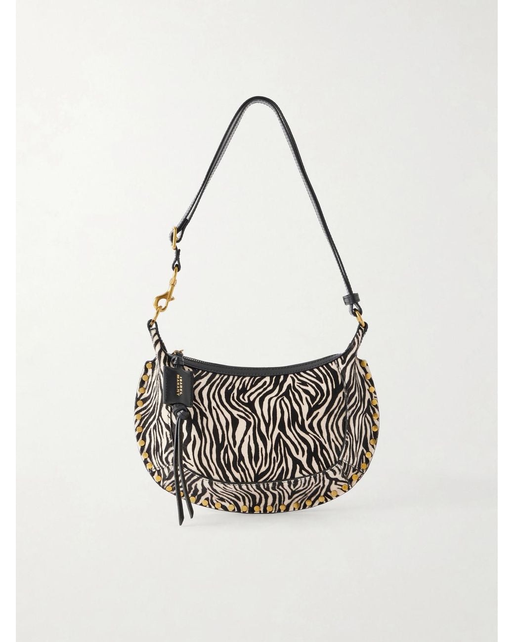 Isabel Marant White Oskan Moon Zebra-Print Leather-Trimmed Calf-Hair Shoulder Bag