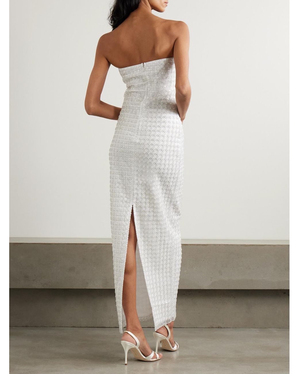 rotate birger christensen embroidered strapless midi dress Beaded Midi Tube Dress | ROTATE Birger Christensen main image 1