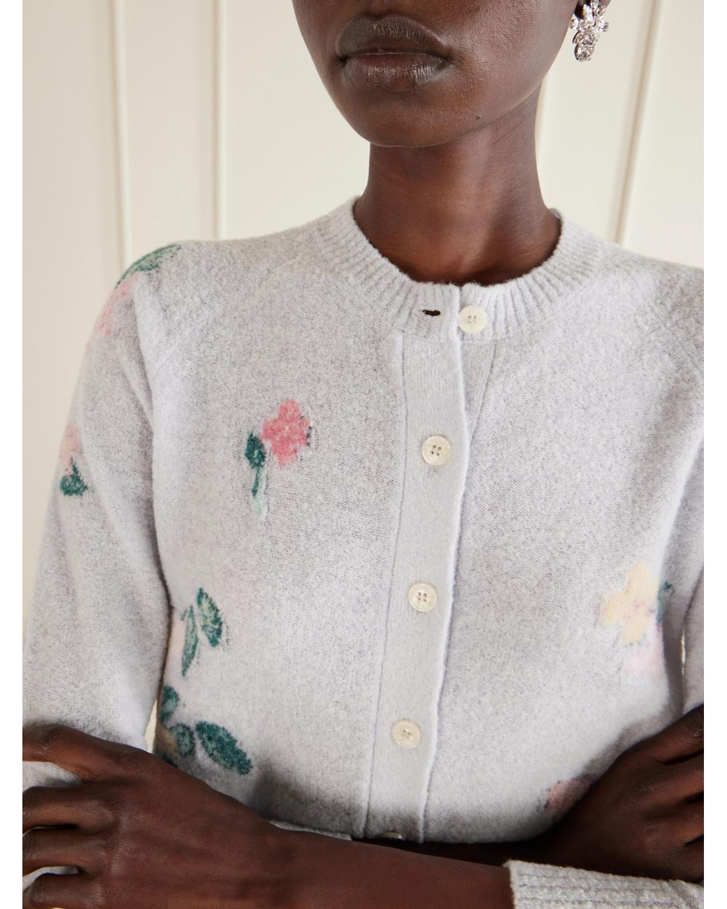 BERNADETTE Gray Clemence Wool-Blend Floral-Patterned Cardigan