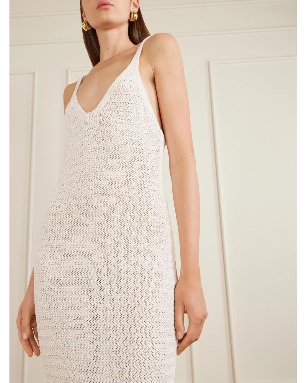 Balmain White Crochet-Knit Maxi Dress
