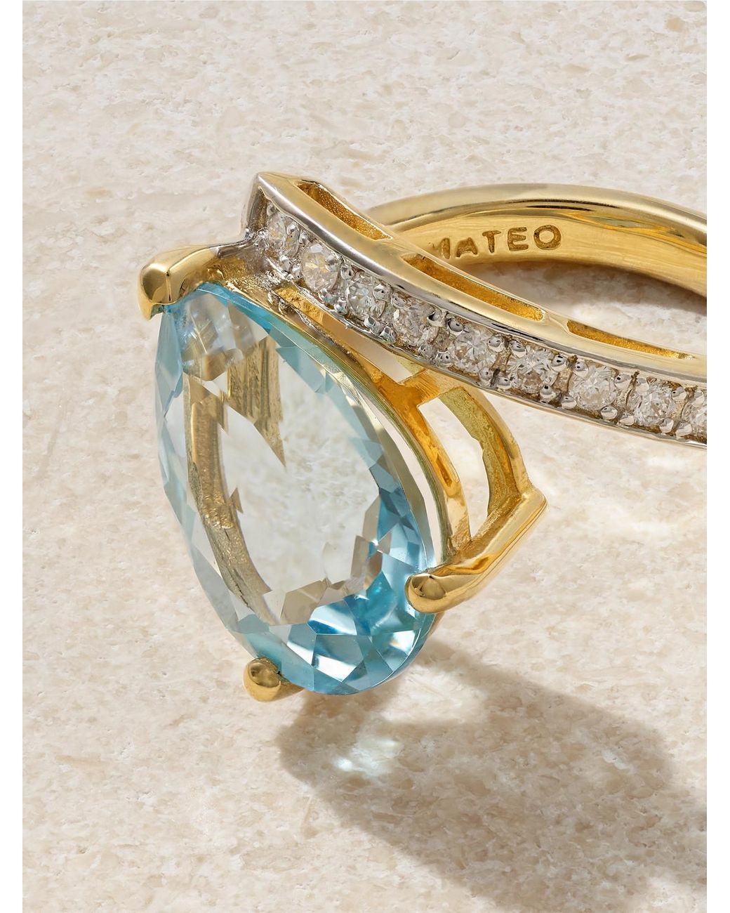 Mateo Natural Slanted 14-Karat, Topaz And Diamond Ring
