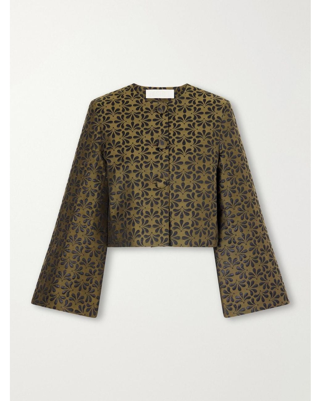 D'Estree Green Ruby Cropped Floral-Jacquard Cotton-Blend Twill Jacket