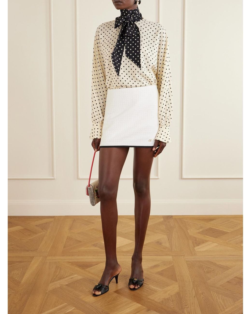 Valentino Garavani Natural Scarf-Detailed Polka-Dot Silk Crepe De Chine Blouse