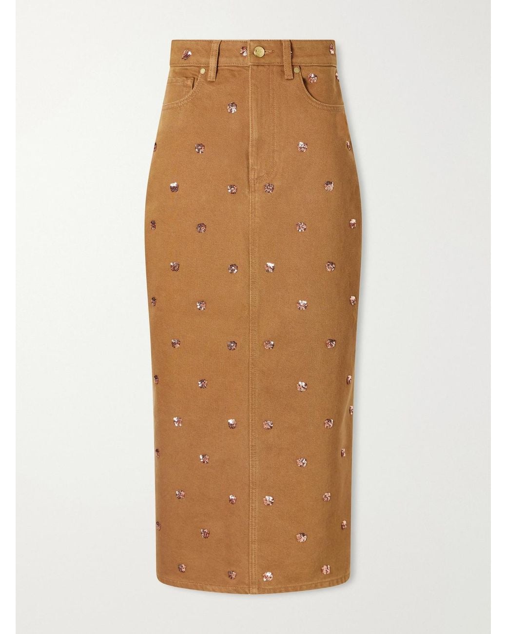 Ulla Johnson Natural The Verona Sequin-Embellished Denim Midi Skirt