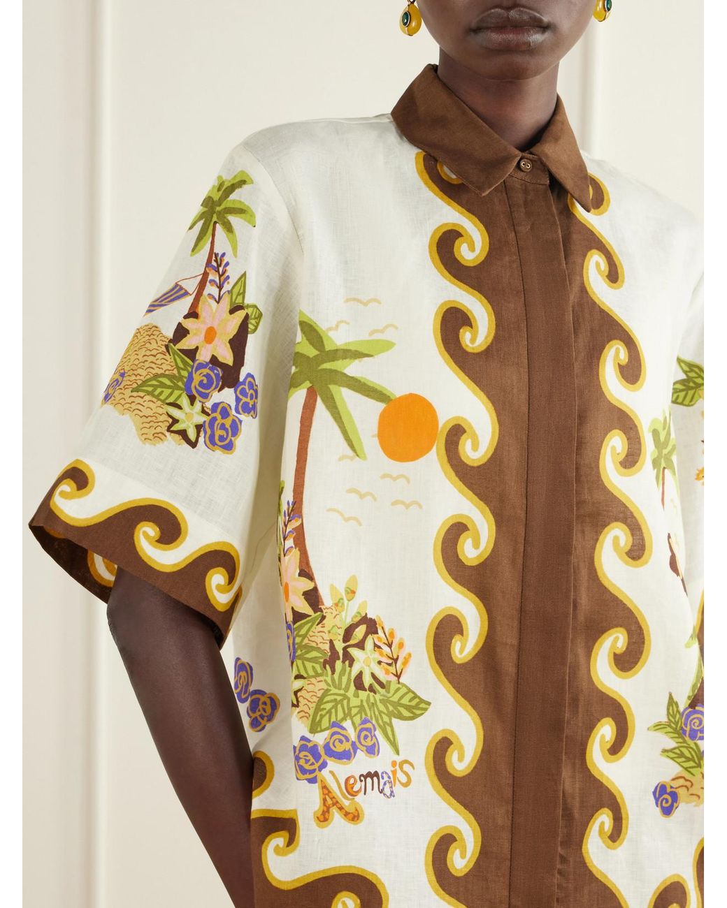 ALÉMAIS Metallic Island Cove Printed Linen Shirt