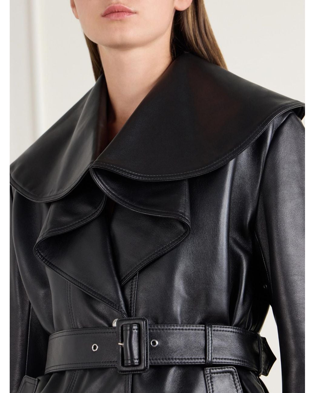 McQueen Black Belted Draped Leather Jacket