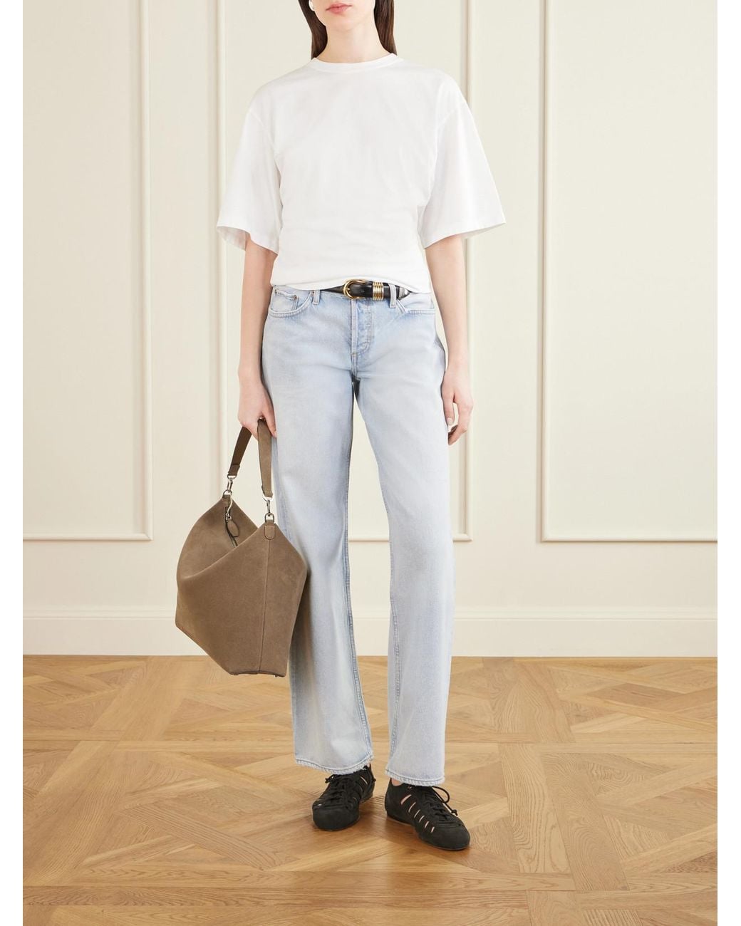 Agolde White Storey Gathered Cotton-Jersey T-Shirt