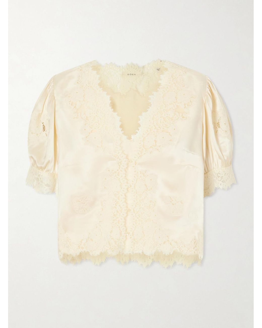 Doen Natural Idella Lace-Trimmed Silk-Satin Blouse