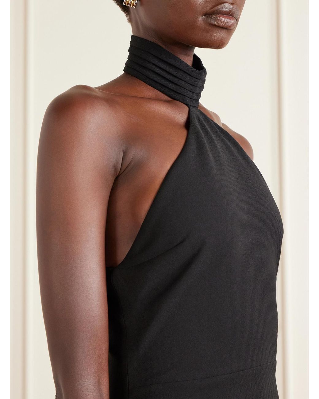 Ilkyaz Ozel Black Kailash Crepe Halterneck Gown