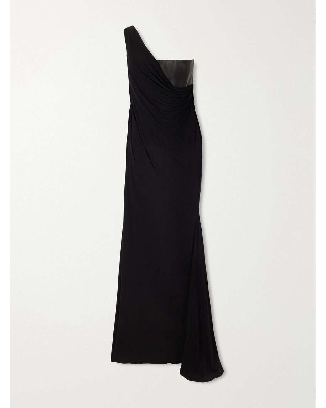 Alex Perry Black Asymmetric Leather And Jersey Gown