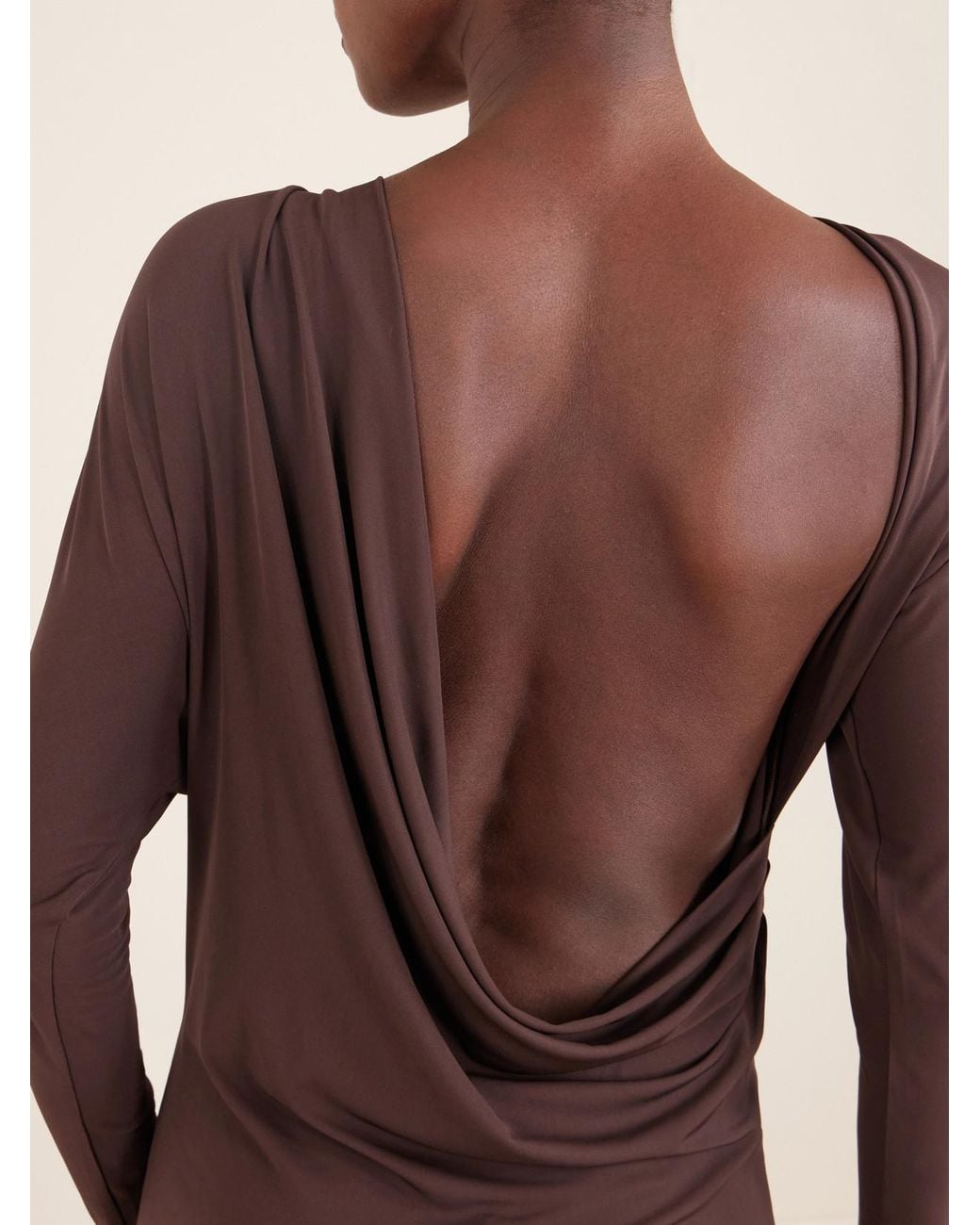 Alex Perry Brown Open-Back Draped Jersey Mini Dress
