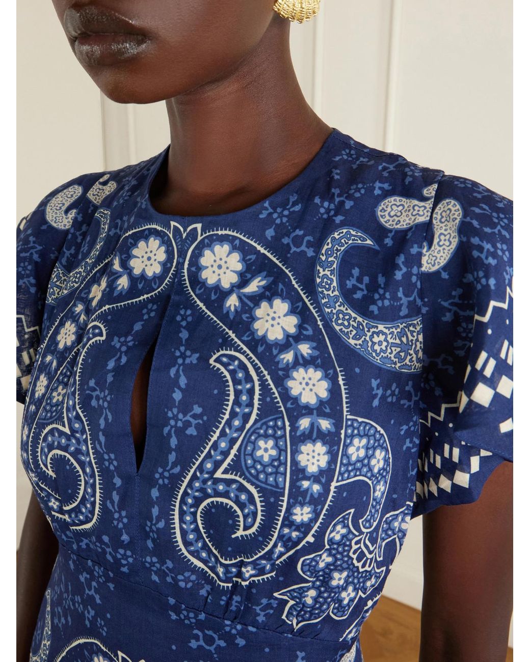 Sea Blue Emelina Paisley-Printed Ramie Midi Dress