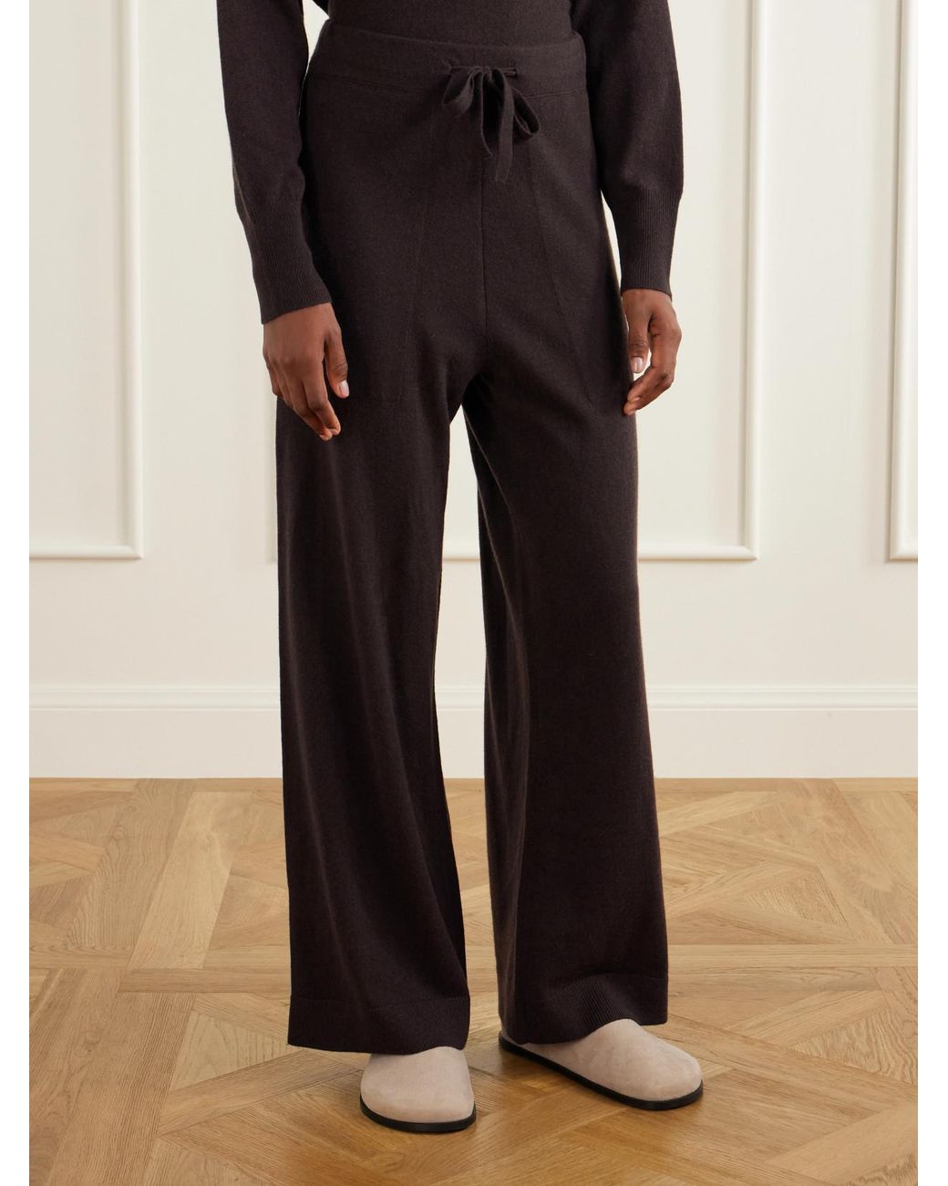 LeKasha Black Suria Ribbed Organic Cashmere Wide-Leg Pants