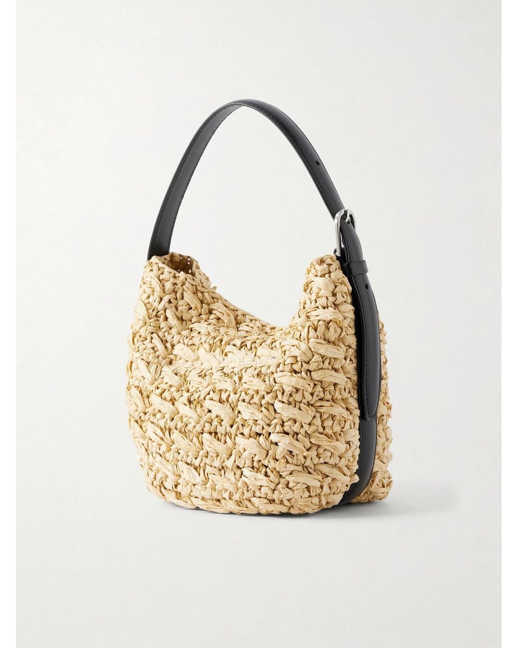 Totême Metallic Belted Small Leather-Trimmed Raffia Shoulder Bag
