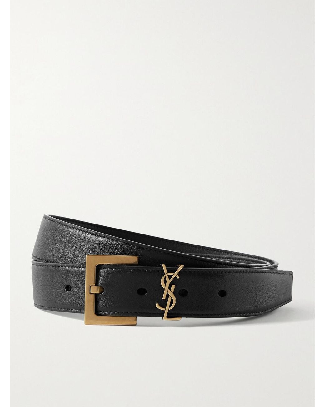 Saint Laurent Black Cassandre Embellished Leather Belt