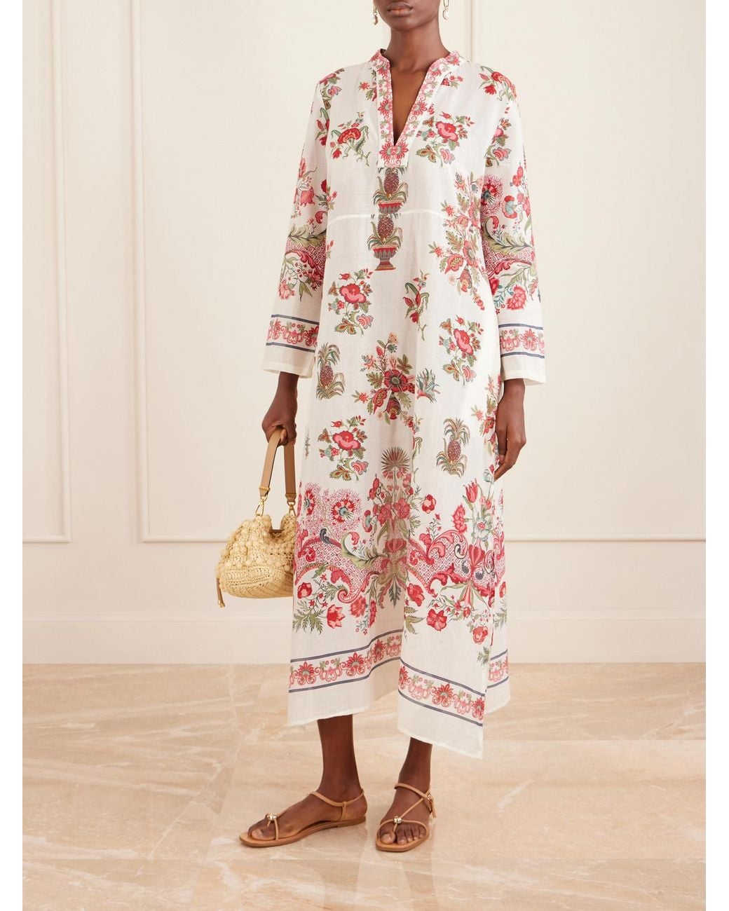 Emporio Sirenuse White Giada Floral-Print Cotton-Voile Kaftan