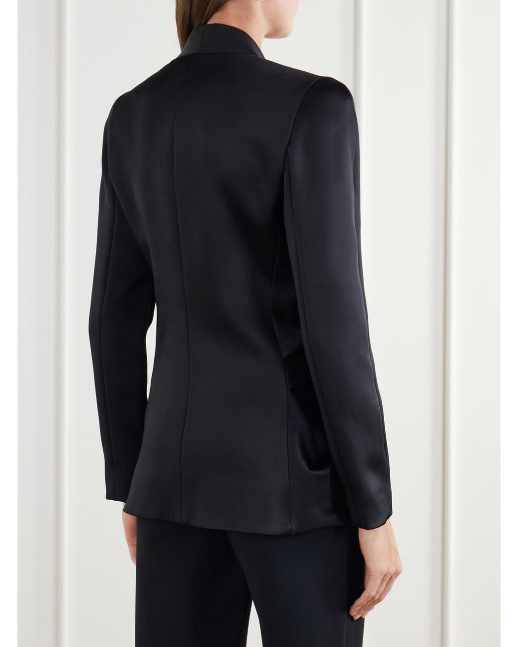 Balmain Black Tie-Detailed Draped Satin-Crepe Jacket