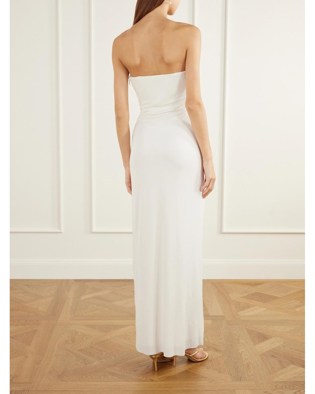Cult Gaia White Abril Strapless Embellished Stretch-Crepe Maxi Dress